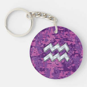 Aquarius Zodiac Sign on Pink Digital Camouflage Sleutelhanger