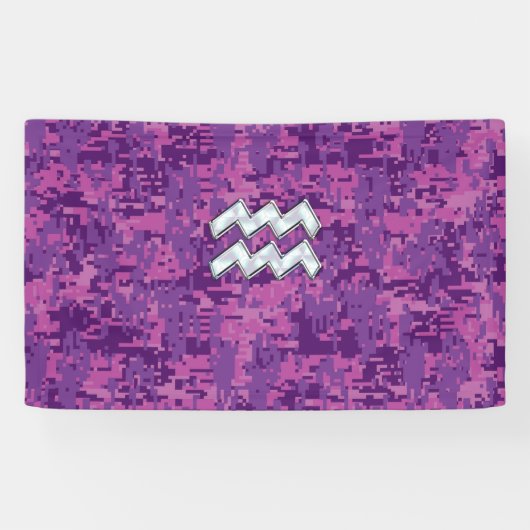 Aquarius Zodiac Sign on Pink Digital Camouflage Spandoek (Horizontaal)