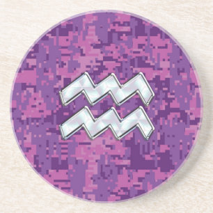 Aquarius Zodiac Sign on Pink Digital Camouflage Zandsteen Onderzetter