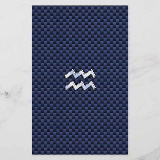 Aquarius Zodiac Sign on Royal Blue Carbon Fiber Briefpapier (Voorkant)