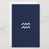 Aquarius Zodiac Sign on Royal Blue Carbon Fiber Briefpapier (Voorkant / Achterkant)