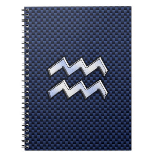 Aquarius Zodiac Sign on Royal Blue Carbon Fiber Notitieboek