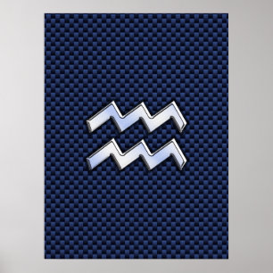Aquarius Zodiac Sign on Royal Blue Carbon Fiber Poster