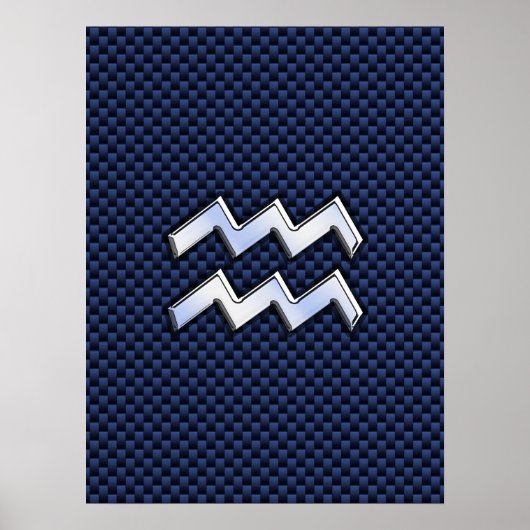 Aquarius Zodiac Sign on Royal Blue Carbon Fiber Poster (Voorkant)