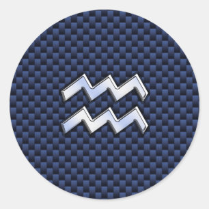 Aquarius Zodiac Sign on Royal Blue Carbon Fiber Ronde Sticker