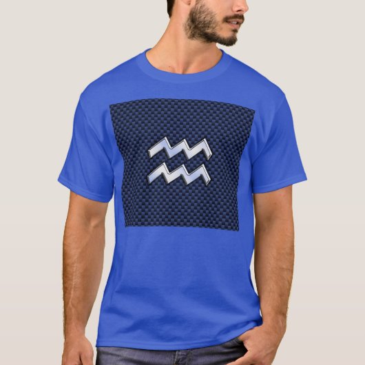 Aquarius Zodiac Sign on Royal Blue Carbon Fiber T-shirt (Voorkant)