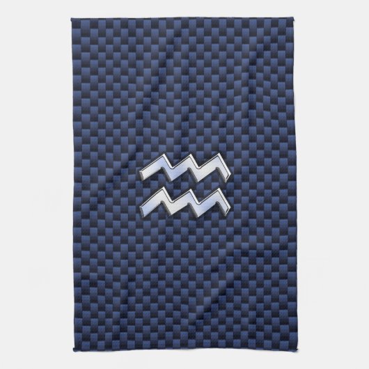 Aquarius Zodiac Sign on Royal Blue Carbon Fiber Theedoek (Verticaal)