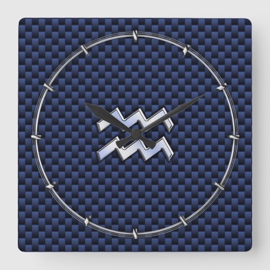 Aquarius Zodiac Sign on Royal Blue Carbon Fibre Vierkante Klok (Voorkant)