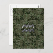 Aquarius Zodiac Sign on Woodland Digital Camo Briefkaart (Voorkant / Achterkant)