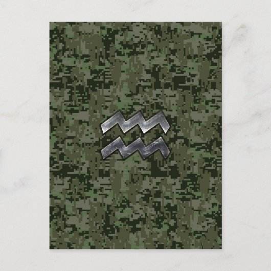 Aquarius Zodiac Sign on Woodland Digital Camo Briefkaart (Voorkant)
