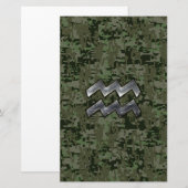 Aquarius Zodiac Sign on Woodland Digital Camo Briefpapier (Voorkant / Achterkant)