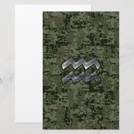 Aquarius Zodiac Sign on Woodland Digital Camo Briefpapier (Voorkant / Achterkant)