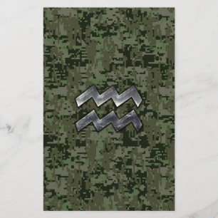 Aquarius Zodiac Sign on Woodland Digital Camo Briefpapier