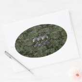 Aquarius Zodiac Sign on Woodland Digital Camo Ovale Sticker (Envelop)