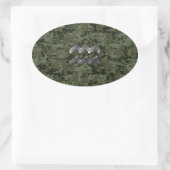 Aquarius Zodiac Sign on Woodland Digital Camo Ovale Sticker (Tas)