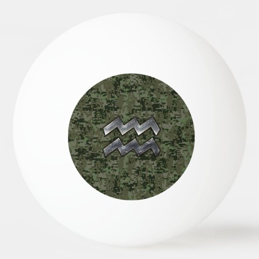 Aquarius Zodiac Sign on Woodland Digital Camo Pingpongbal (Voorkant)
