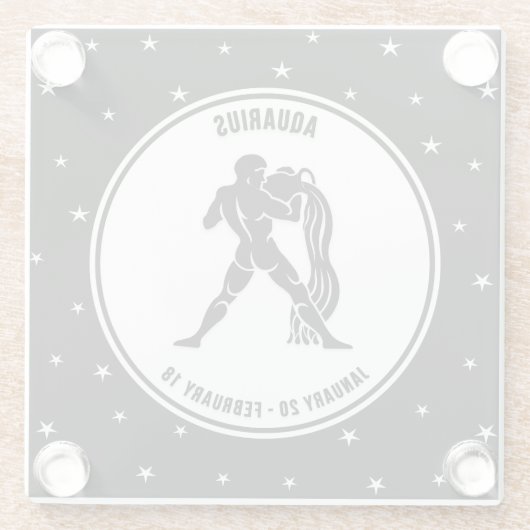Aquarius Zodiac Sign., Onderzetter van zwart-wit g Glazen Onderzetter (Achterkant)