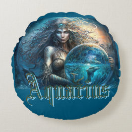 Aquarius Zodiac Sign Rond Kussen