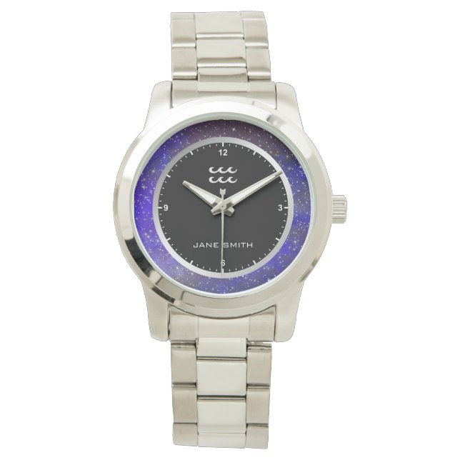 Aquarius Zodiac Sign Symbol Galaxy Stars Custom Horloge (Voorkant)
