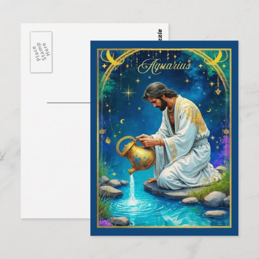 Aquarius Zodiac Sign Under a Starry Sky Briefkaart (Voorkant / Achterkant)