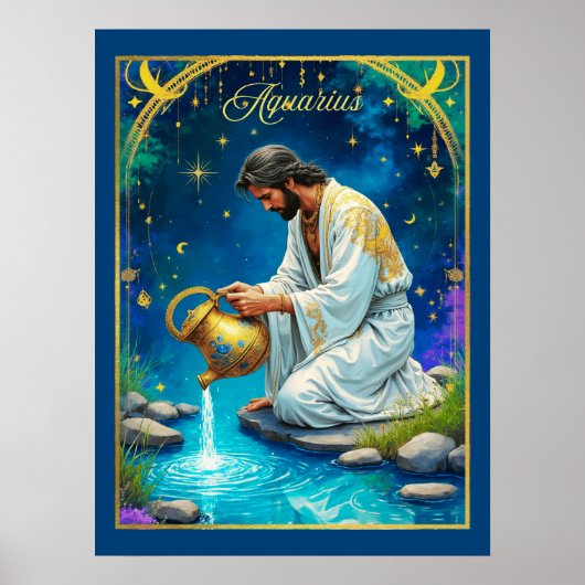 Aquarius Zodiac Sign Under a Starry Sky Poster (Voorkant)