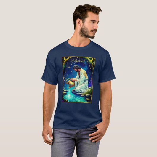 Aquarius Zodiac Sign Under a Starry Sky T-shirt (Voorkant volledig)