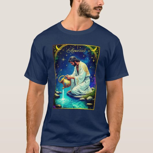 Aquarius Zodiac Sign Under a Starry Sky T-shirt (Voorkant)