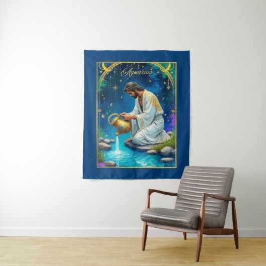 Aquarius Zodiac Sign Under a Starry Sky Wandkleed (In situ)