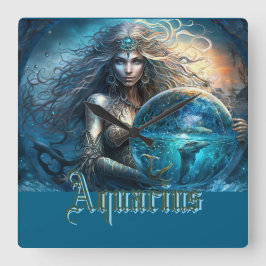 Aquarius Zodiac Sign Vierkante Klok