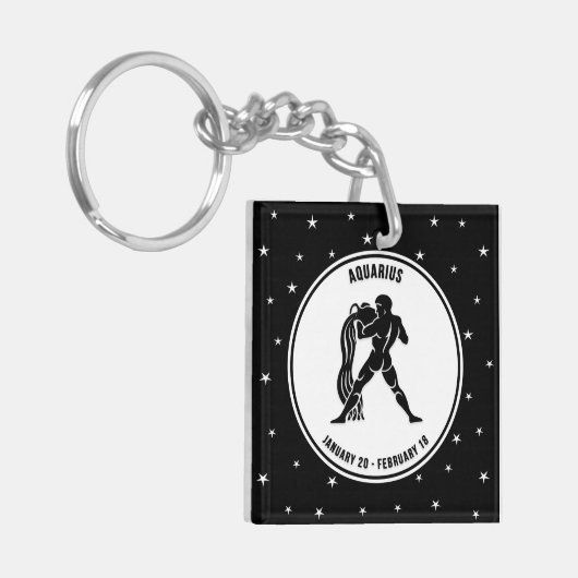 Aquarius Zodiac Sign., Zwarte & Witte Sleutelhange Sleutelhanger (Voorkant Links)
