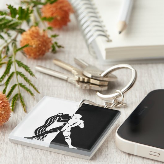 Aquarius Zodiac Sign., Zwarte & Witte Sleutelhange Sleutelhanger (Voorkant Rechts)