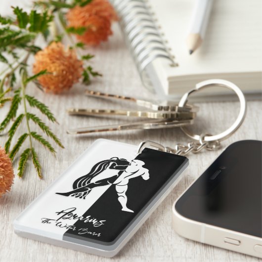 Aquarius Zodiac Sign., Zwarte & Witte Sleutelhange Sleutelhanger (Voorkant Rechts)