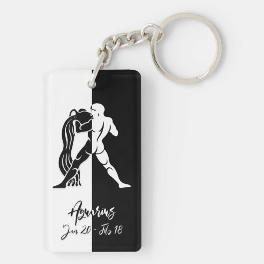 Aquarius Zodiac Sign., Zwarte & Witte Sleutelhange Sleutelhanger (achterkant)