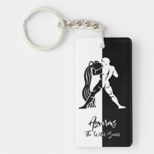 Aquarius Zodiac Sign., Zwarte & Witte Sleutelhange Sleutelhanger