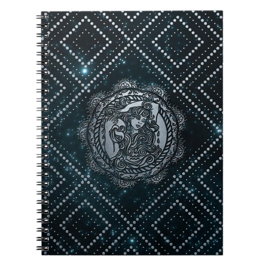 Aquarius Zodiac Silver gegraveerd op de sterren Notitieboek (Voorkant)
