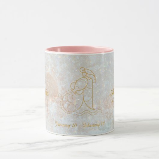 Aquarius Zodiac Star Sign Cosmic Monogram Glitter Mok (Midden)