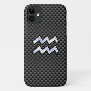 Aquarius Zodiac Symbol Carbon Fiber Decor iPhone 11 Hoesje