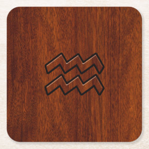 Aquarius Zodiac Symbol Mahogany Style Kartonnen Onderzetters