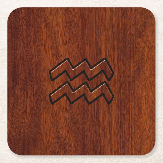 Aquarius Zodiac Symbol Mahogany Style Kartonnen Onderzetters (Voorkant)