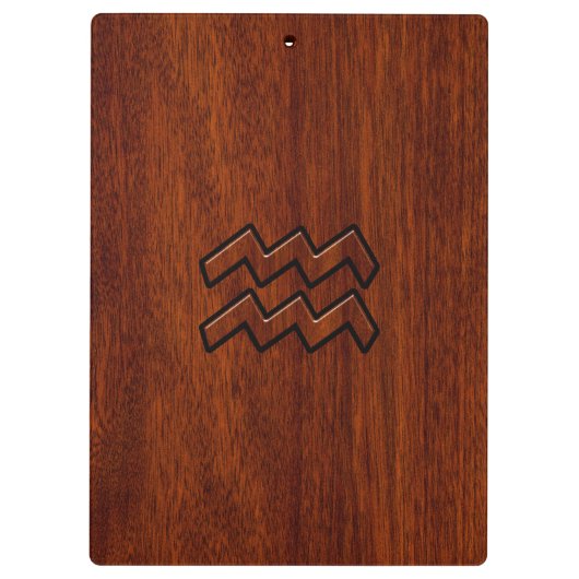 Aquarius Zodiac Symbol Mahogany Style Klembord (Achterkant)