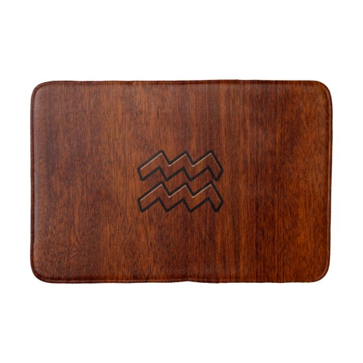 Aquarius Zodiac Symbol Mahogany Wood Style Badmat (Voorkant)