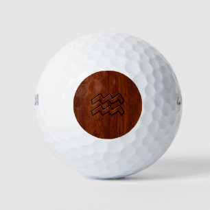 Aquarius Zodiac Symbol Mahogany Wood Style Golfballen