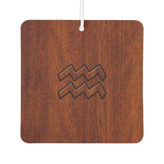 Aquarius Zodiac Symbol Mahogany Wood Style Luchtverfrisser (Voorkant)