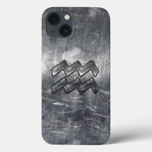 Aquarius Zodiac Symbool Distress Silver Steel Case-Mate iPhone Case