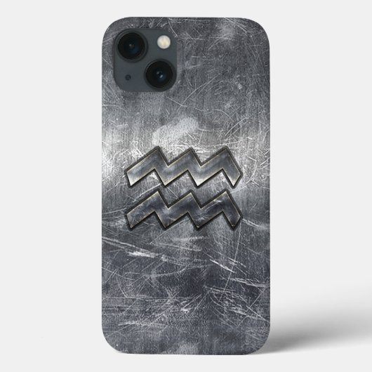 Aquarius Zodiac Symbool Distress Silver Steel Case-Mate iPhone Case (Achterkant)