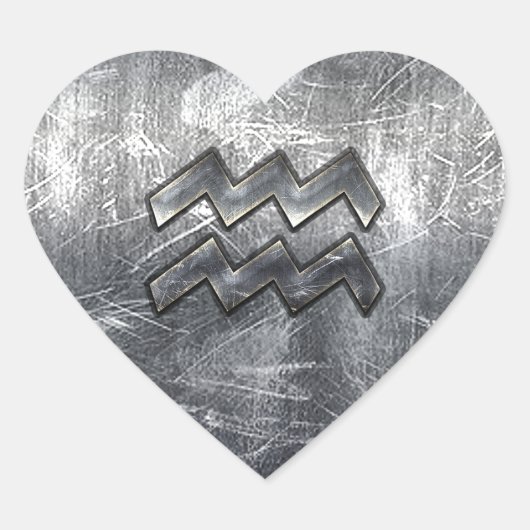 Aquarius Zodiac Symbool Distress Silver Steel Hart Sticker (Voorkant)