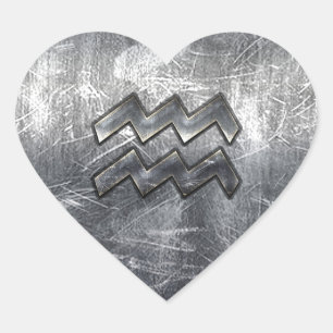 Aquarius Zodiac Symbool Distress Silver Steel Hart Sticker