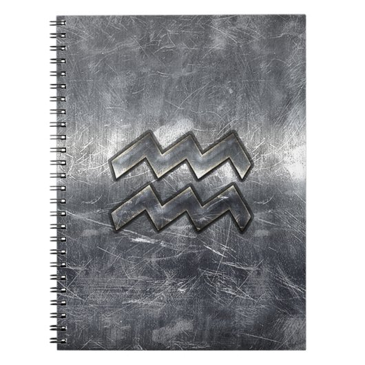 Aquarius Zodiac Symbool Distress Silver Steel Notitieboek (Voorkant)