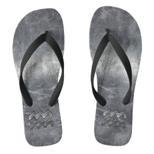 Aquarius Zodiac Symbool Distress Silver Steel Teenslippers