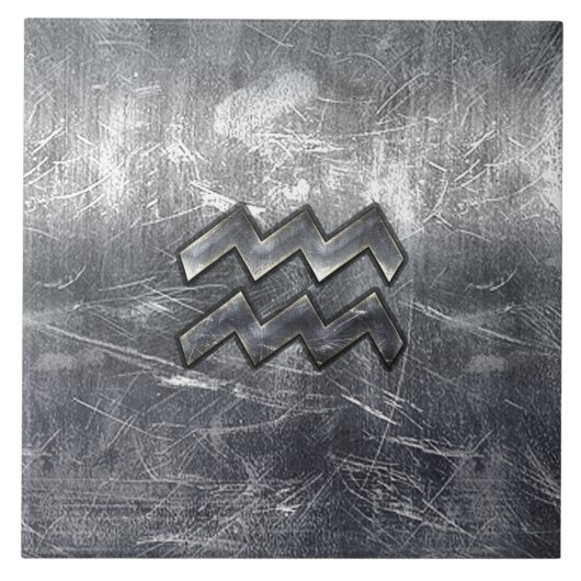 Aquarius Zodiac Symbool Distress Silver Steel Tegeltje (Voorkant)